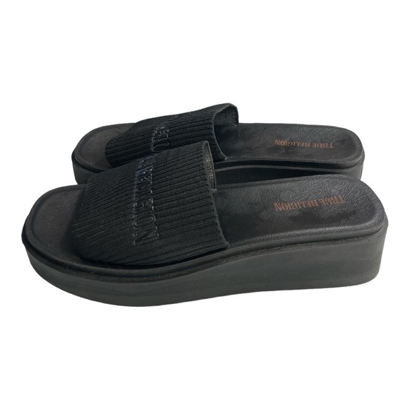 True Religion Black Jann Slip-On Platform Sandals Size 10 - Picture 1 of 11